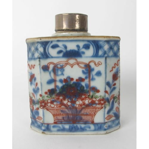 543B - A Chinese export octagonal Dutch decorated tea caddy