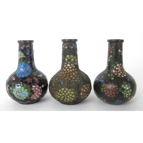 543C - Three miniature cloisonne baluster vases