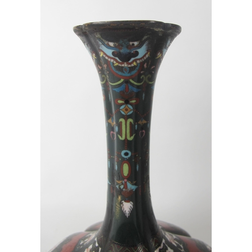 544B - A pair of Japanese cloisonne and ceramic lobed baluster vases