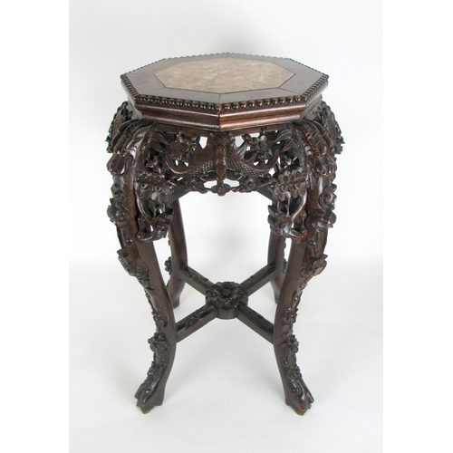 547 - A Chinese rosewood and marble inset plant pedestal