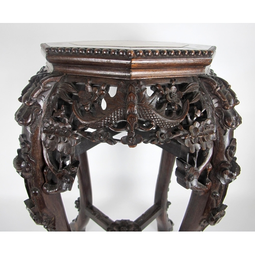 547 - A Chinese rosewood and marble inset plant pedestal