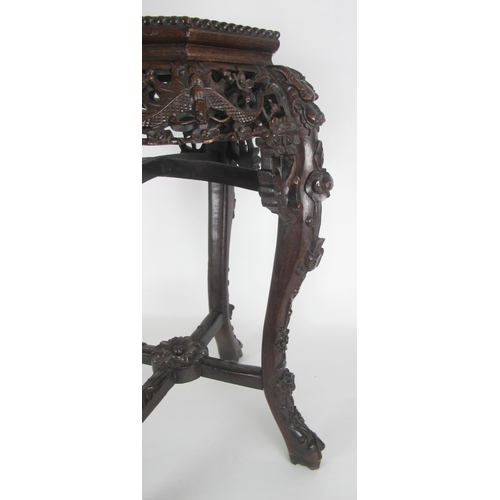 547 - A Chinese rosewood and marble inset plant pedestal