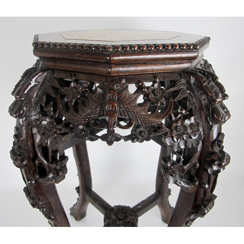 547 - A Chinese rosewood and marble inset plant pedestal