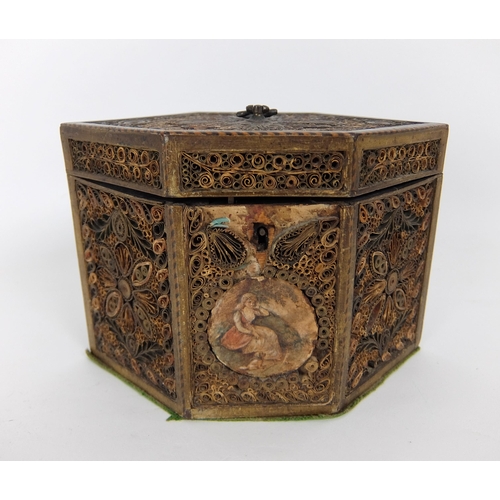 653 - Two George III hexagonal scroll work tea-caddies