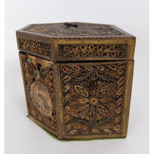 653 - Two George III hexagonal scroll work tea-caddies