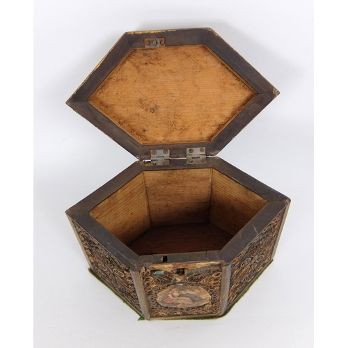 653 - Two George III hexagonal scroll work tea-caddies