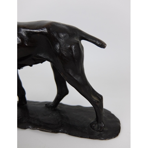 658 - A bronze of a hound with hare grasped in its mouth