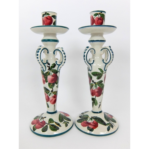 659 - A pair of Wemyss Ware Kintore candlesticks