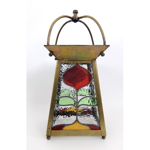 663 - An Arts and Crafts stained and leaded glass and copper hall lantern