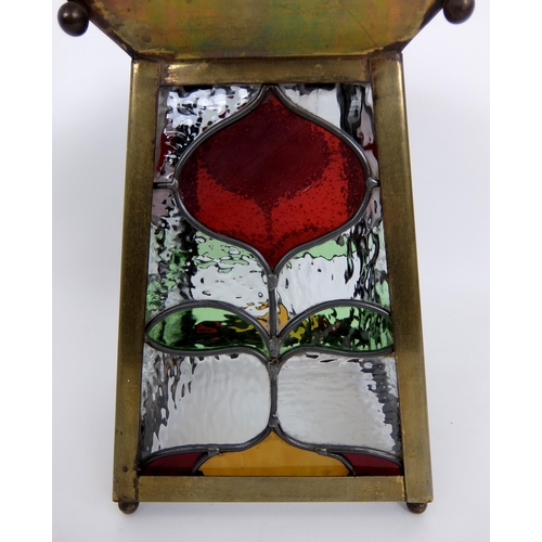 663 - An Arts and Crafts stained and leaded glass and copper hall lantern