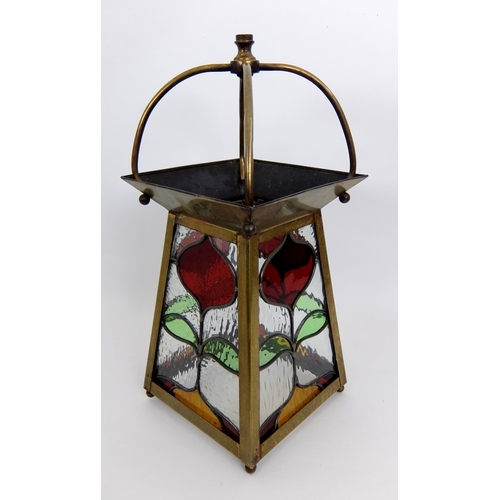 663 - An Arts and Crafts stained and leaded glass and copper hall lantern