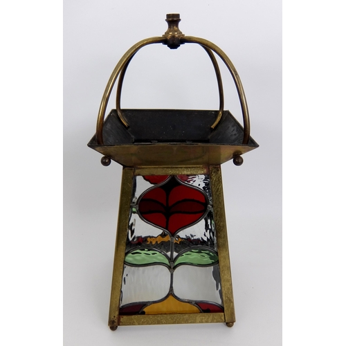 663 - An Arts and Crafts stained and leaded glass and copper hall lantern