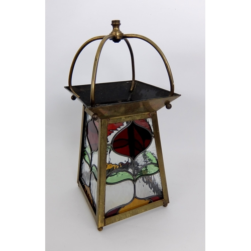 663 - An Arts and Crafts stained and leaded glass and copper hall lantern