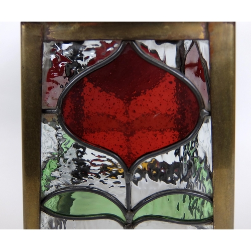 663 - An Arts and Crafts stained and leaded glass and copper hall lantern