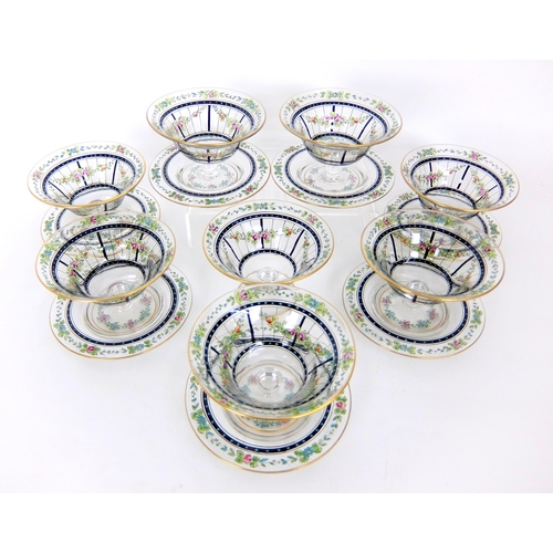 665 - A Czechoslovakian Arts and Crafts Haida enamelled glass dessert set