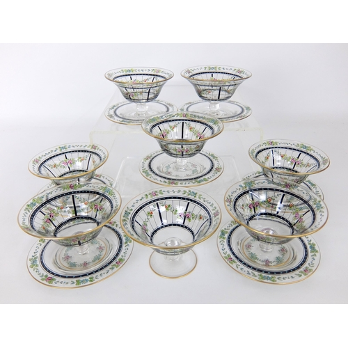 665 - A Czechoslovakian Arts and Crafts Haida enamelled glass dessert set