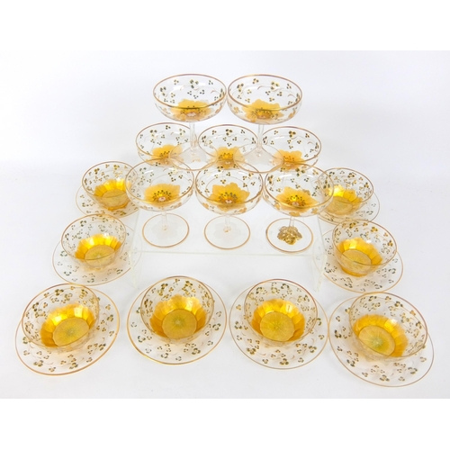 666 - Eight German Art Nouveau Theresienthal enamelled and gilded glass champagne glasses