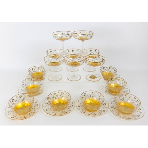 666 - Eight German Art Nouveau Theresienthal enamelled and gilded glass champagne glasses