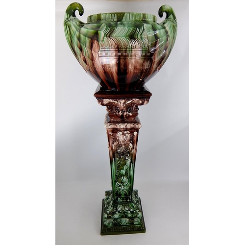 667 - A Christopher Dresser Ault pottery jardiniere with non matching stand