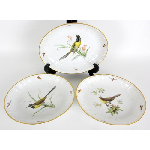 672A - Three Meissen oval ornithological dishes