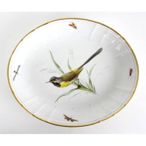 672A - Three Meissen oval ornithological dishes