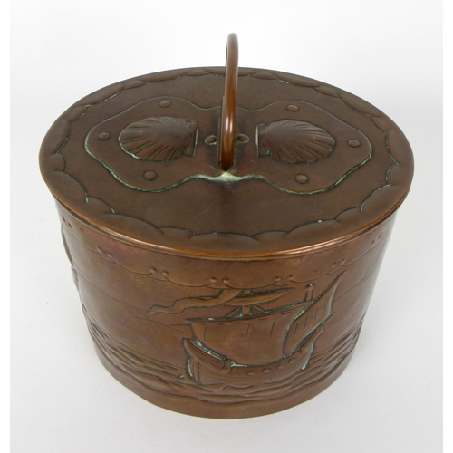 672C - A Newlyn School copper oval tea caddy and cover