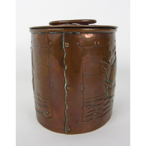 672C - A Newlyn School copper oval tea caddy and cover