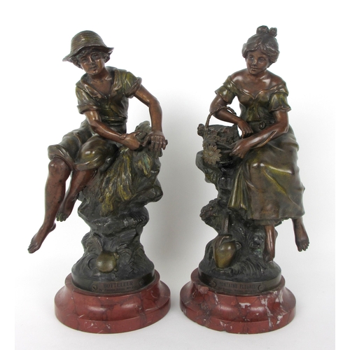 673A - A pair of Francois Moreau bronze figures of 'Botteleur' and 'Fontaine Fleurie'