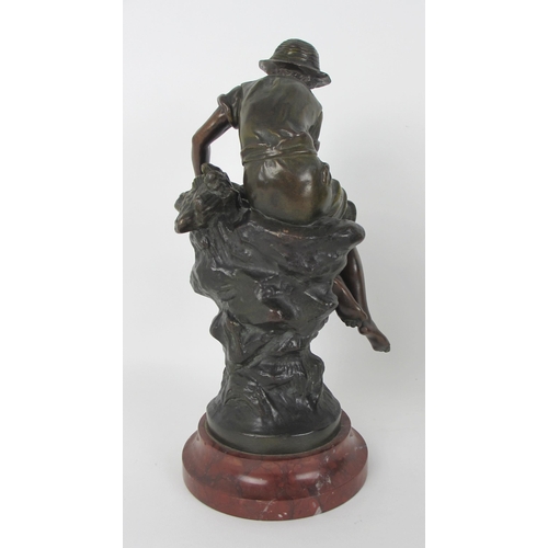 673A - A pair of Francois Moreau bronze figures of 'Botteleur' and 'Fontaine Fleurie'