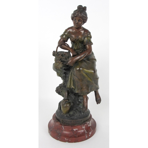 673A - A pair of Francois Moreau bronze figures of 'Botteleur' and 'Fontaine Fleurie'