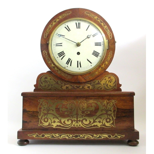 674A - A Victorian rosewood and brass cut inlaid mantle clock