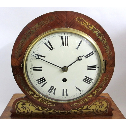 674A - A Victorian rosewood and brass cut inlaid mantle clock