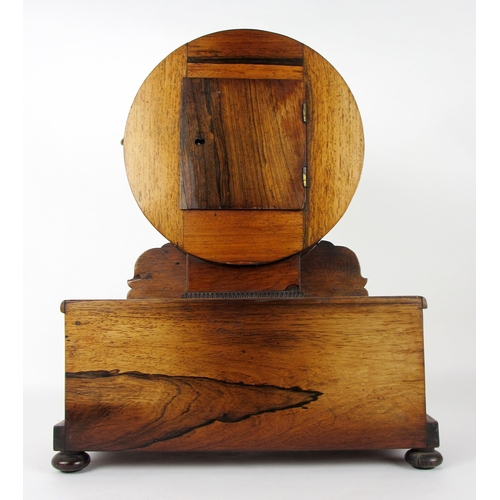 674A - A Victorian rosewood and brass cut inlaid mantle clock