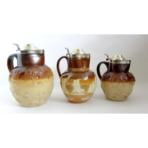 675 - Three salt glazed stoneware beer jugs