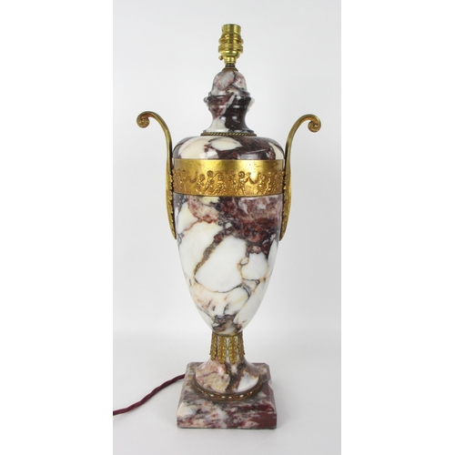 675N - A gilt metal and marble table lamp