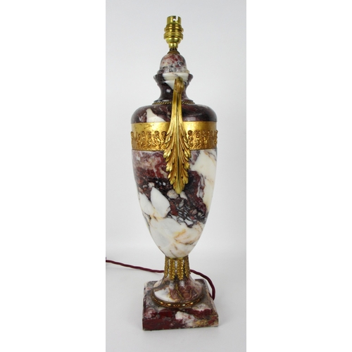 675N - A gilt metal and marble table lamp