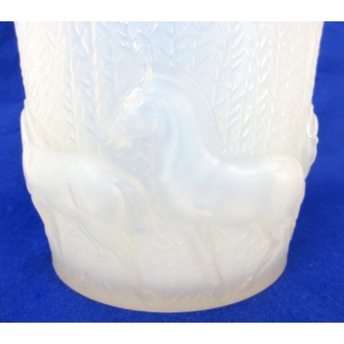 676A - A Rene Lalique 'Cheveaux' design opalescent flared glass vase