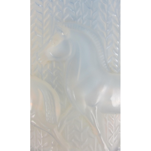 676A - A Rene Lalique 'Cheveaux' design opalescent flared glass vase