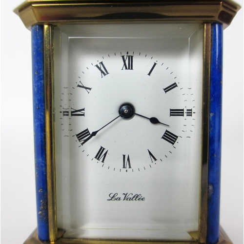 677 - A French La Vaille miniature brass and Lapis Lazuli carriage clock