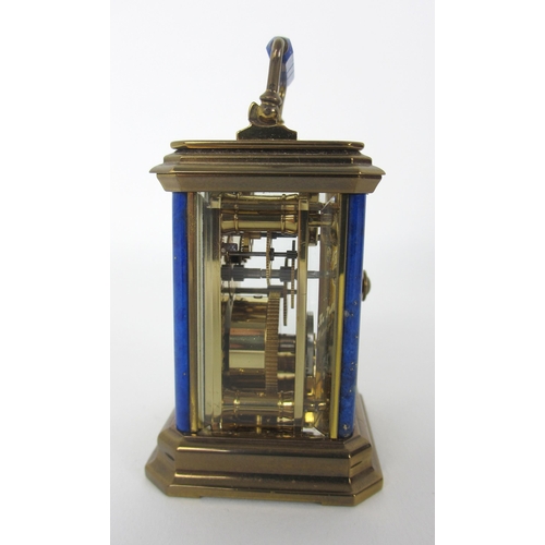 677 - A French La Vaille miniature brass and Lapis Lazuli carriage clock