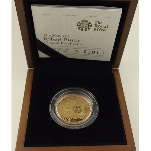 9 - A 2009 Royal Mint Robert Burns two pound gold proof coin