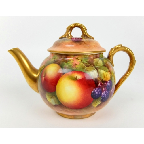 674 - A Royal Worcester fruit painted miniature teapot by Edward Townsend