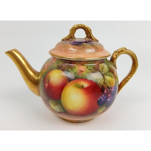 674 - A Royal Worcester fruit painted miniature teapot by Edward Townsend