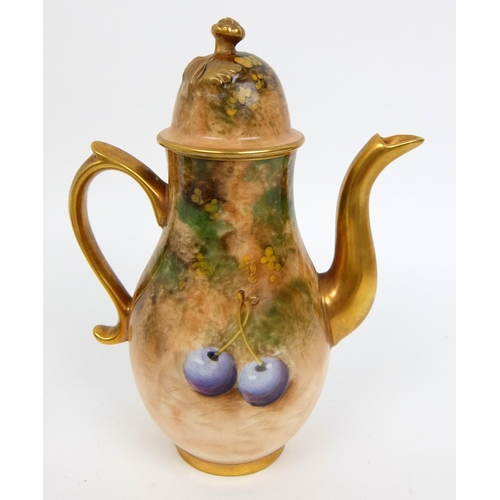 676 - A Fruit Worcester porcelain miniature coffee pot