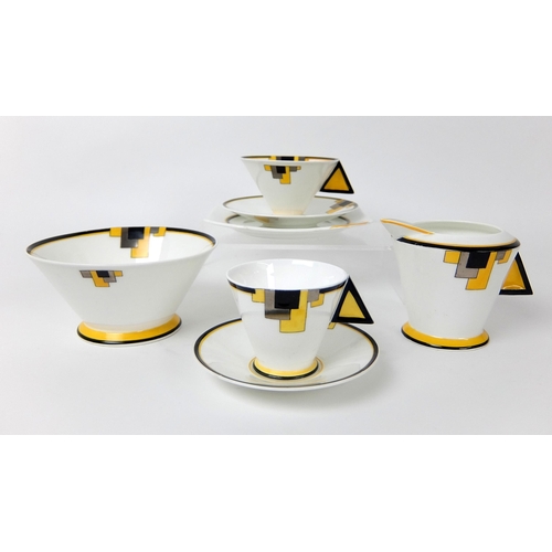 685 - A Shelley Vogue Art Deco porcelain blocks tea trio