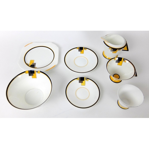 685 - A Shelley Vogue Art Deco porcelain blocks tea trio