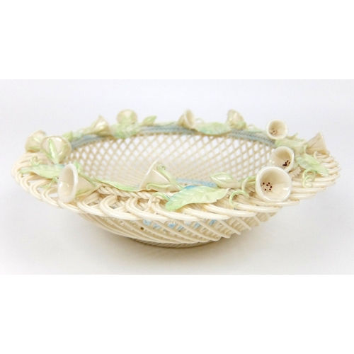 703 - A Belleek porcelain convolvulus four strand circular basket