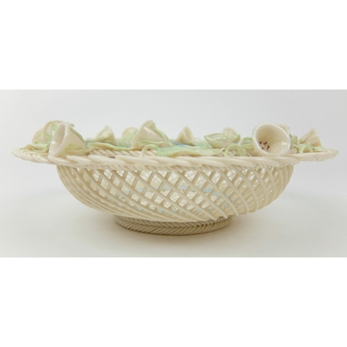 703 - A Belleek porcelain convolvulus four strand circular basket