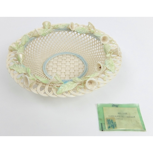 703 - A Belleek porcelain convolvulus four strand circular basket