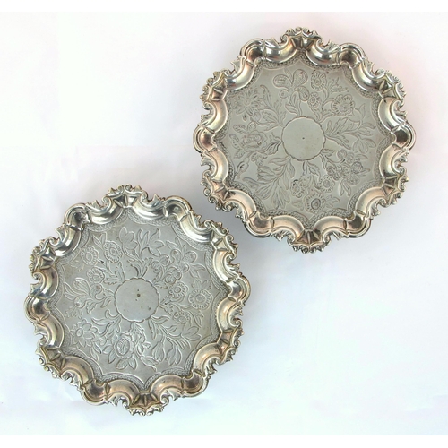 216 - A pair of silver card trays  maker's mark WW  no hallmarks